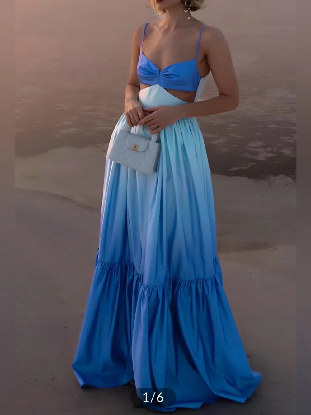 COMMENSE Sz M Backless Cutout Cami Maxi Dress OMBRÉ BLUE LIGHTWEIGHT - Picture 1 of 13